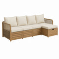 Garten-Loungesofa Ecksofa 4-Sitzer mit Stauraum Beige Akazienholz und Polypropylen 250 x 180 x 75 cm