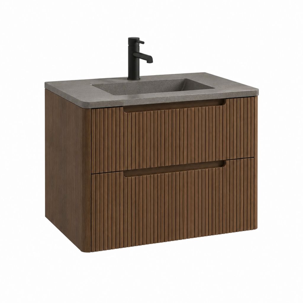 Waschtischunterschrank Set Braun MDF Mineralguss Rechteckig 80 x 46 x 55 cm