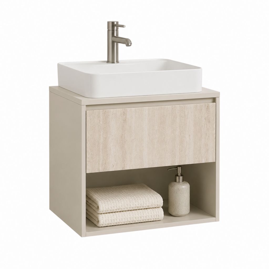 Waschtischunterschrank Set Beige MDF rechteckig mit Keramik Waschbecken 60 x 45 x 75 cm