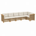 Gartenlounge Ecksofa 6-Sitzer Naturbeige aus Akazienholz und PE-Rattan 300 x 220 x 75 cm
