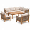 4-teiliges Gartenlounge Set Beige aus Akazienholz mit PP-Seilgeflecht Ecksofa 230 x 230 cm 2 Sesseln und Couchtisch
