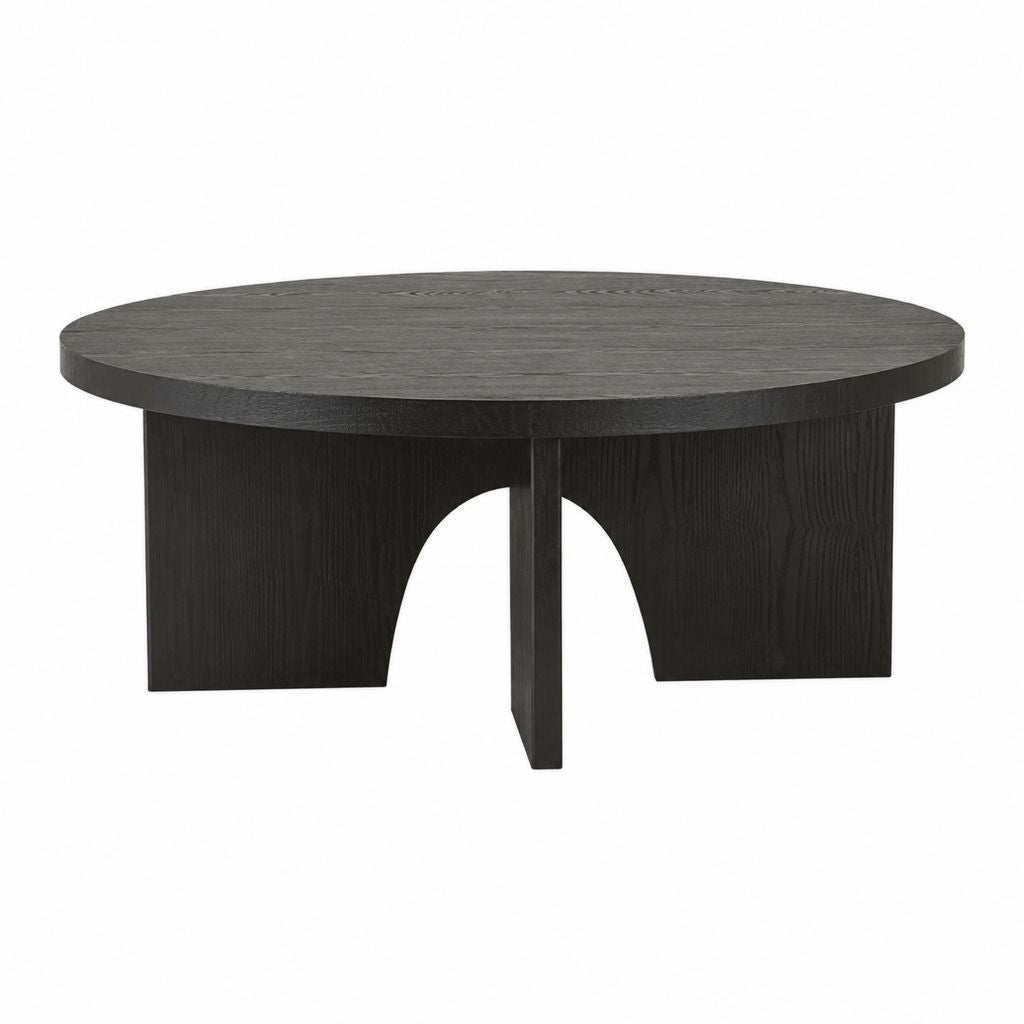 Runder Couchtisch Schwarz Eichenfurnier Ø 100 cm Höhe 35 cm