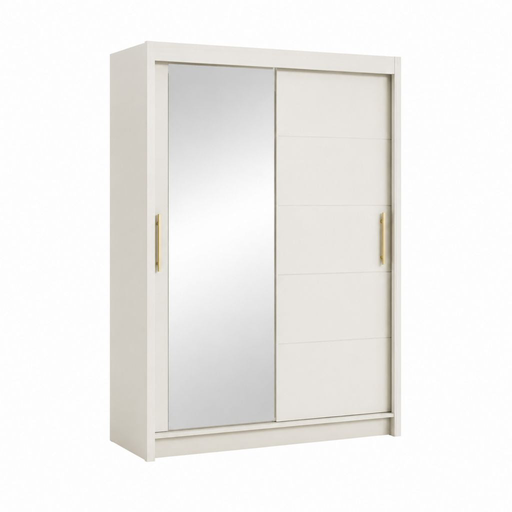 Schwebetürenschrank Kleiderschrank Weiß Spanplatte Spiegel Rechteckig 120 x 200 x 60 cm