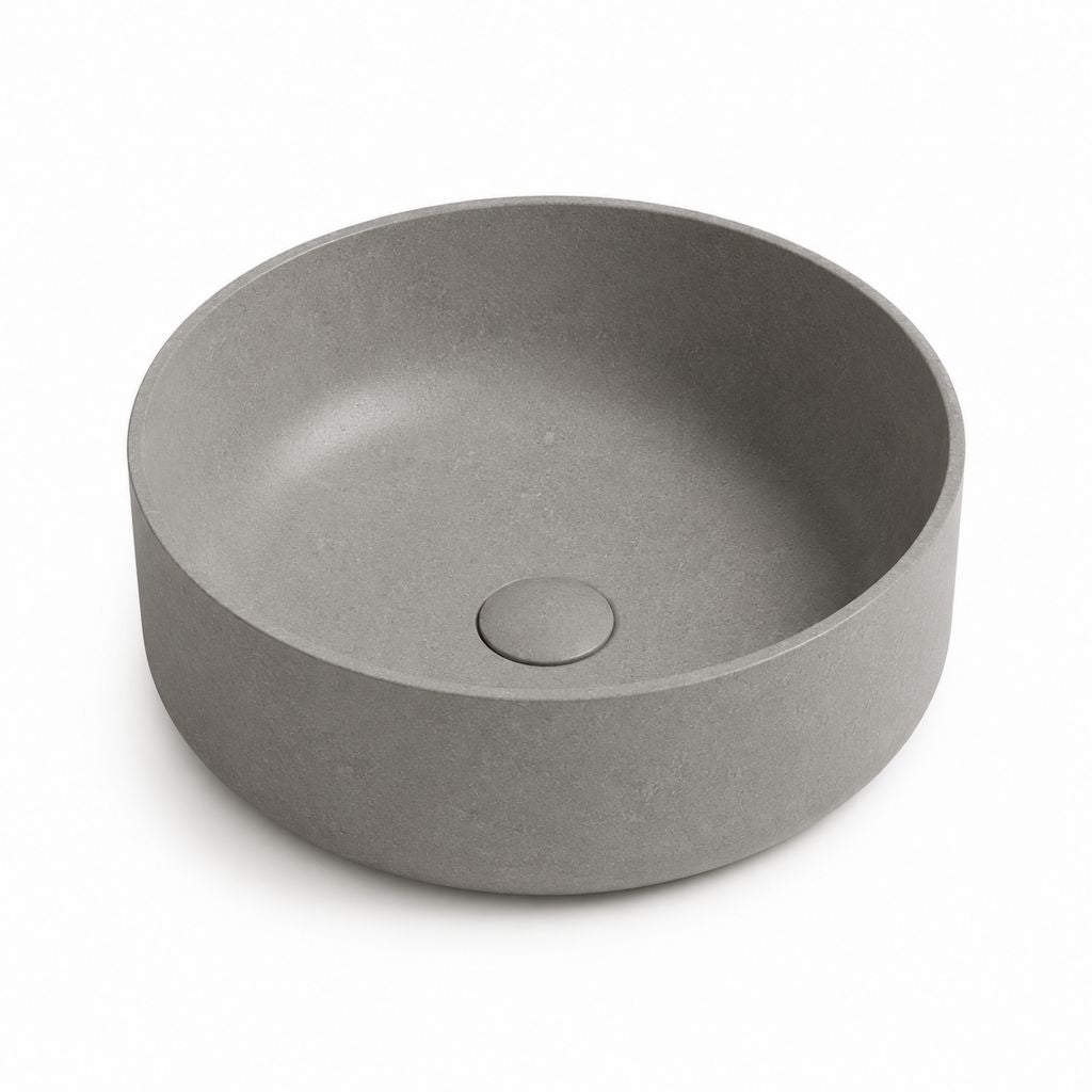 Aufsatzwaschbecken rund grau Beton 40 x 40 x 15 cm
