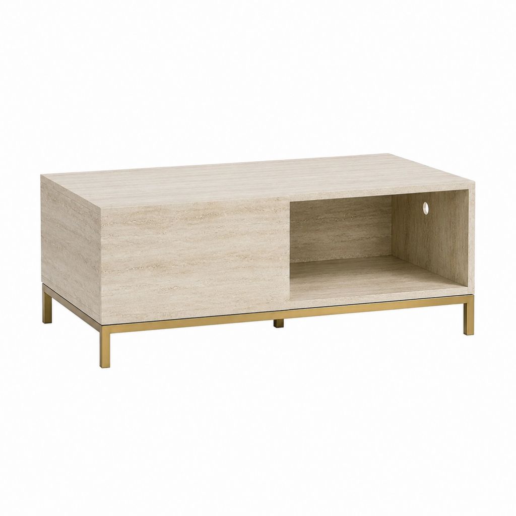 Couchtisch rechteckig Beige MDF in Travertinoptik mit goldfarbenem Stahlgestell 100 x 60 x 40 cm