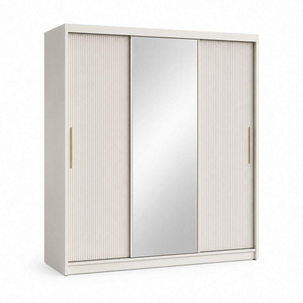 Kleiderschrank mit 3 Schiebetüren Spiegel Weiß Holzwerkstoff 180 x 60 x 200 cm