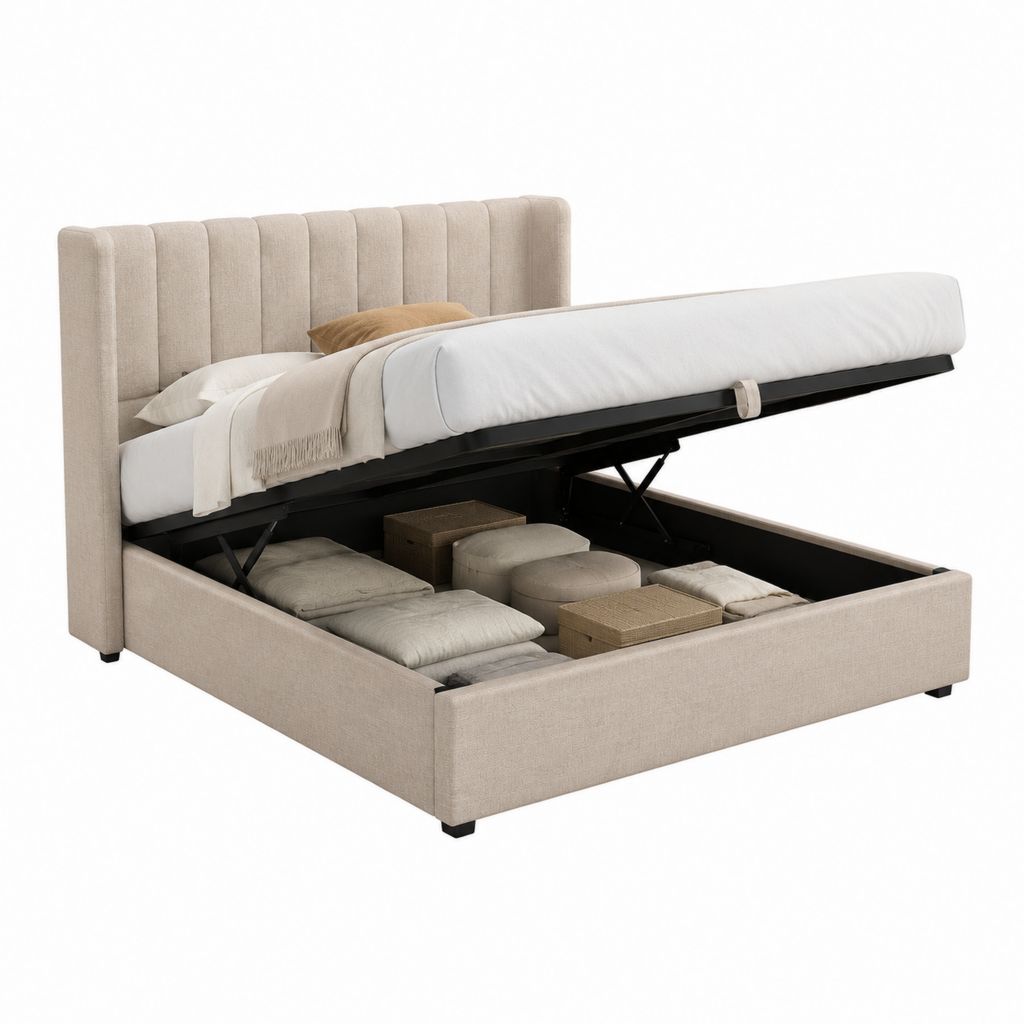 Stauraumbett Polsterbett Beige Polyester Rechteckig 160 x 200 cm mit hydraulischem Lattenrahmen