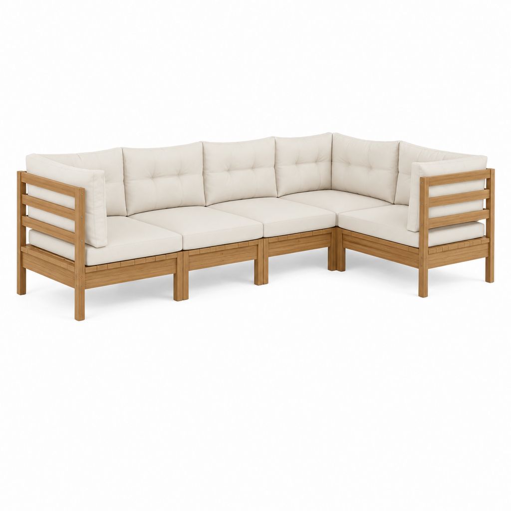 Garten Ecksofa Set Naturweiß aus Akazien-Massivholz mit Polyesterkissen 240 x 180 x 70 cm