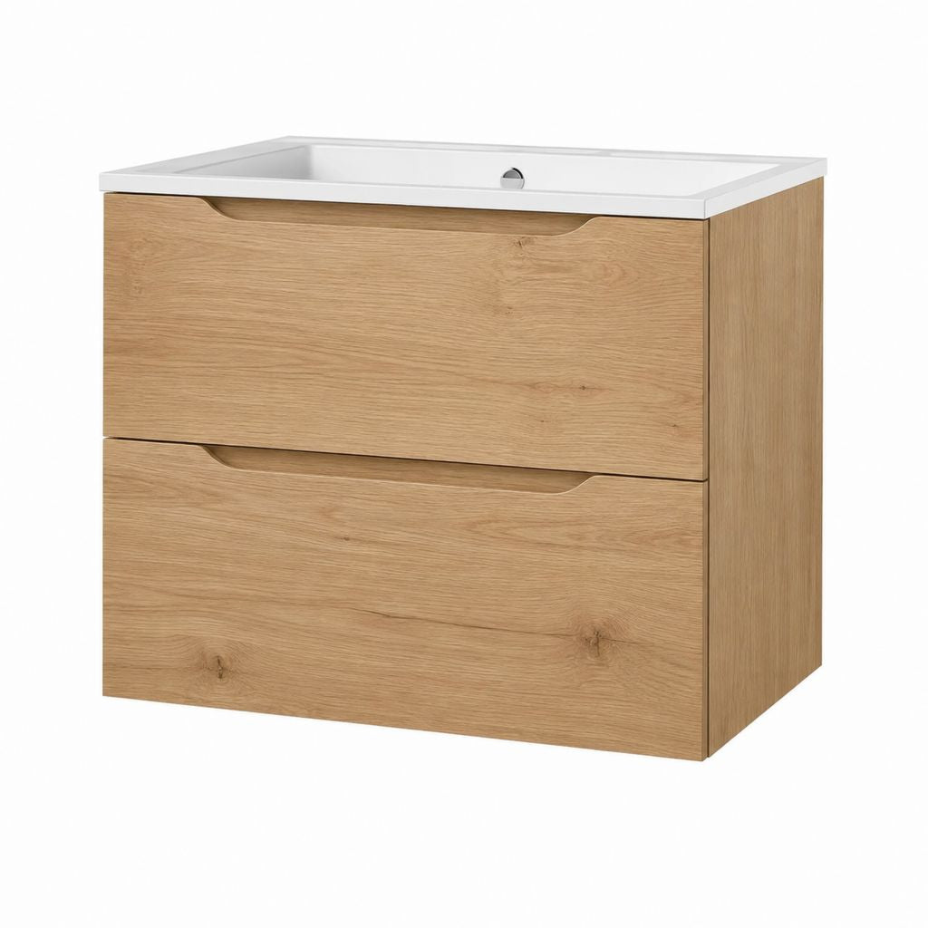 Waschtischunterschrank mit Keramikwaschbecken Eiche hell rechteckig 80 x 46 x 60 cm