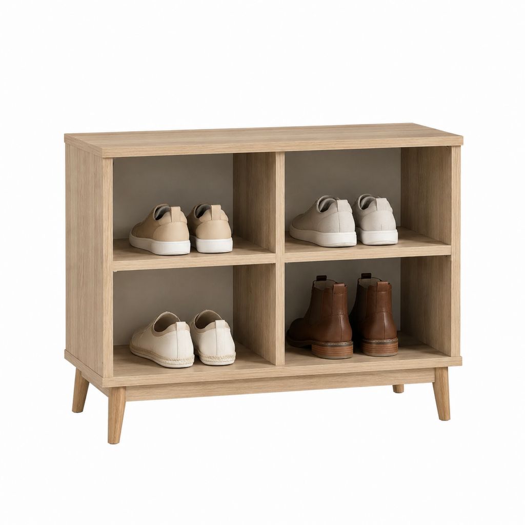 Schuhregal Eiche natur aus Spanplatte mit 4 offenen Fächern 80 x 30 x 75 cm