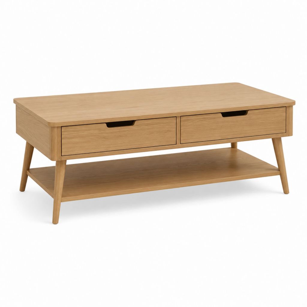 Couchtisch Eiche rechteckig mit 2 Schubladen und Ablage 110 x 60 x 45 cm