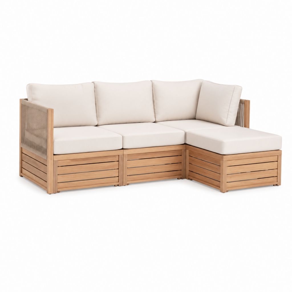 Garten-Loungesofa Ecksofa 3-teilig Beige Akazienholz L-Form 240 x 160 x 75 cm