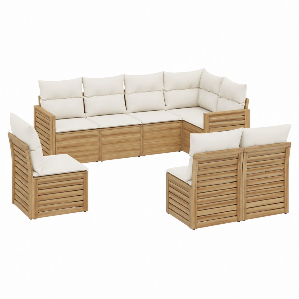 6-teiliges Gartenlounge-Set aus Akazien-Massivholz in Natur mit cremefarbenen Polyesterkissen 280 x 210 cm