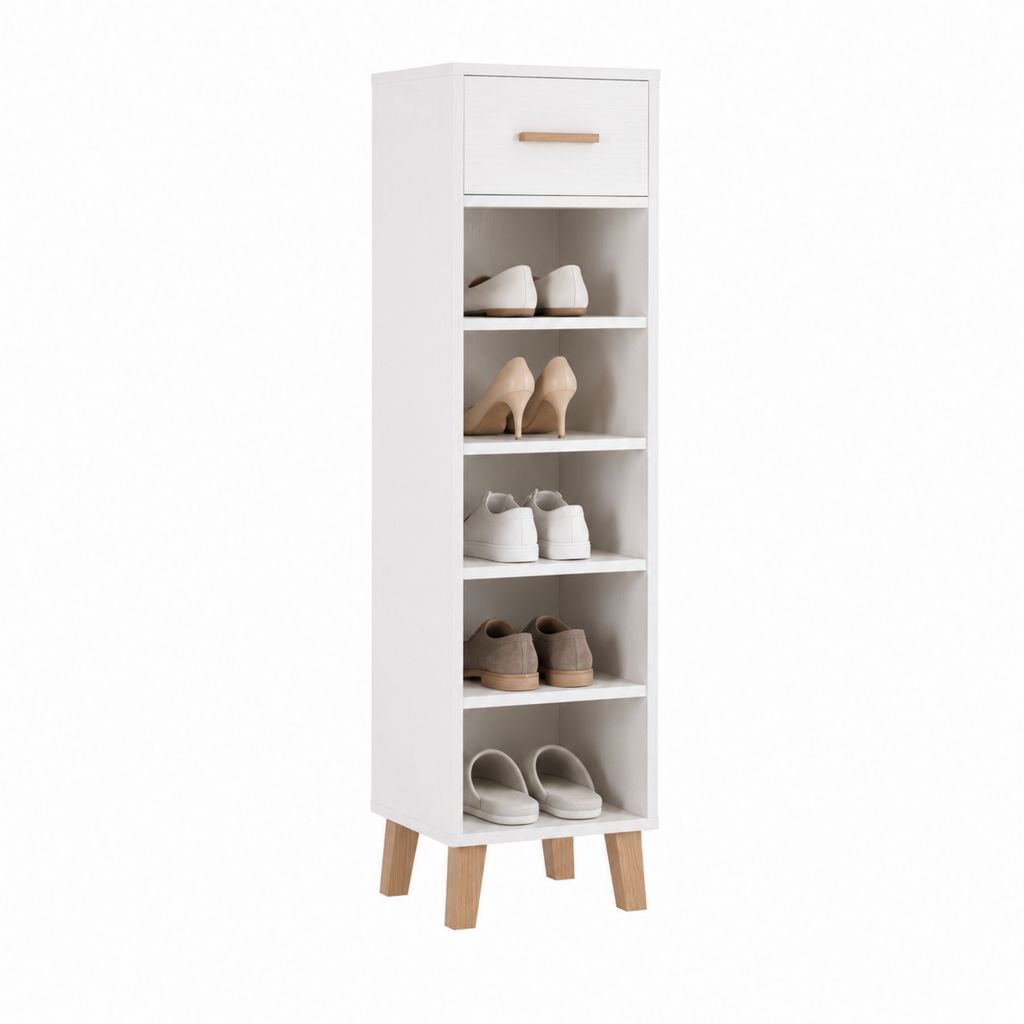 Schuhschrank mit Schublade Weiß aus MDF mit Kiefernholzbeinen Rechteckig 40 x 35 x 160 cm