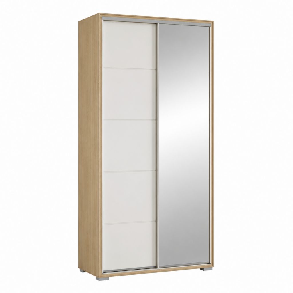 Schwebetürenschrank Eichefarben Weiß Spiegelglas 120 x 60 x 200 cm