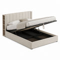 Stauraumbett Beige Polyester 160 x 200 cm Rechteckig mit Gasdruckfeder und Regal-Kopfteil