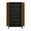 Schuhschrank mit Lamellentüren Walnussoptik und Schwarz aus MDF 80 x 35 x 180 cm