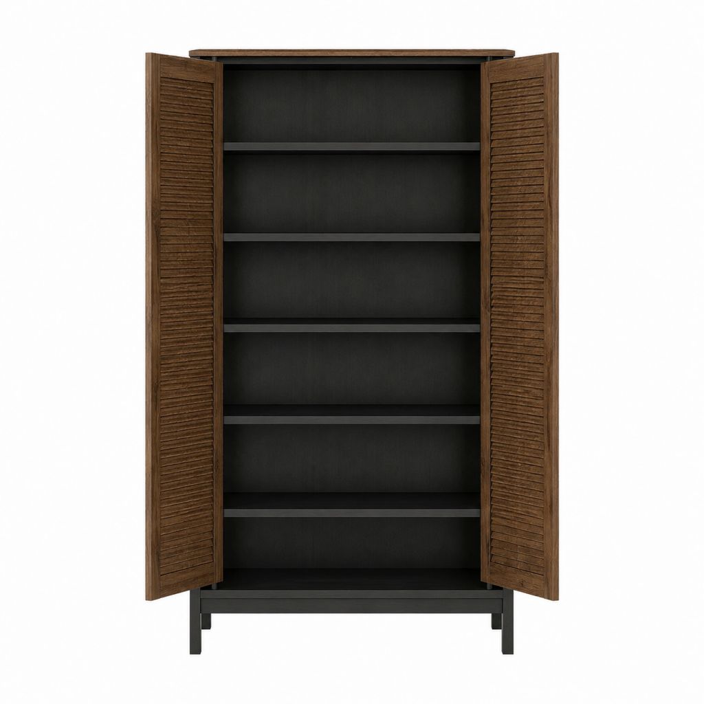 Schuhschrank mit Lamellentüren Walnussoptik und Schwarz aus MDF 80 x 35 x 180 cm