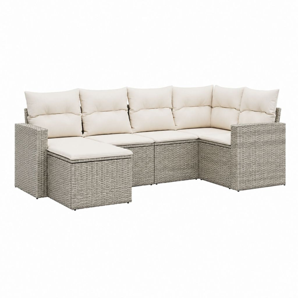 Gartenlounge Ecksofa 4-teilig Grau aus PE-Geflecht mit Polyesterkissen 250 x 190 x 85 cm