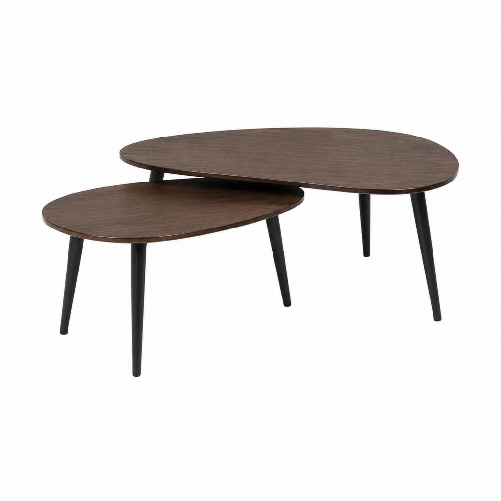Couchtisch 2er Set dunkelbraun MDF mit Nussbaumfurnier oval 100 x 60 x 45 cm und 70 x 50 x 35 cm